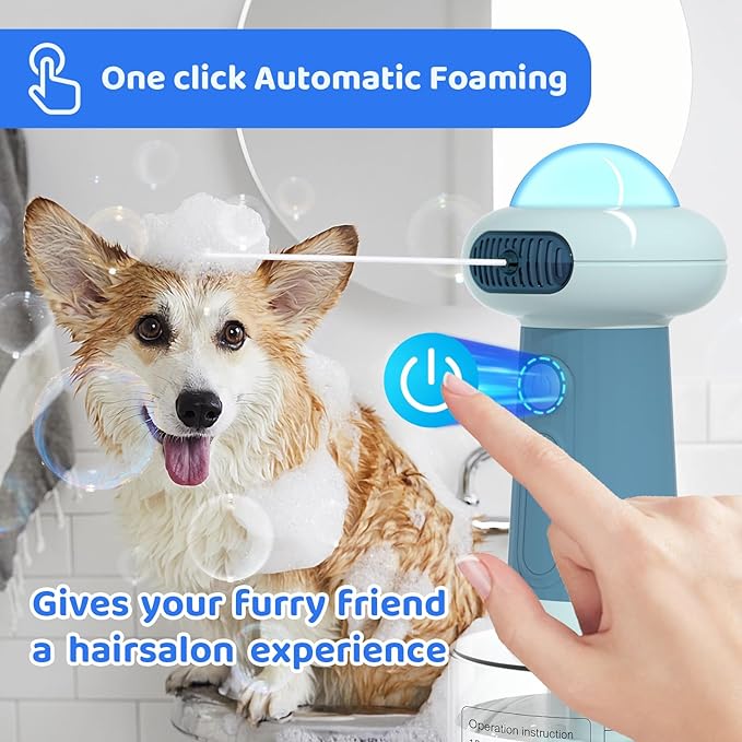 Dog Shampoo Dispenser, UFO Dog Shampoo Sprayer, Electric Foaming Shampoo Dispenser for Dog and Cat Washing, for Bathtub, Kitchen Sink, Bathroom Cleaning, Blue