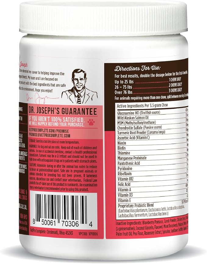 Dr. Joseph's VetPro Complete Multivitamin Dog Supplement, 120 Count (Large Dog 60 Day Supply), 5in1 Chew with Vitamins, Enzymes & Nutrients, Hip & Joint Health, Immune System & Allergy Support