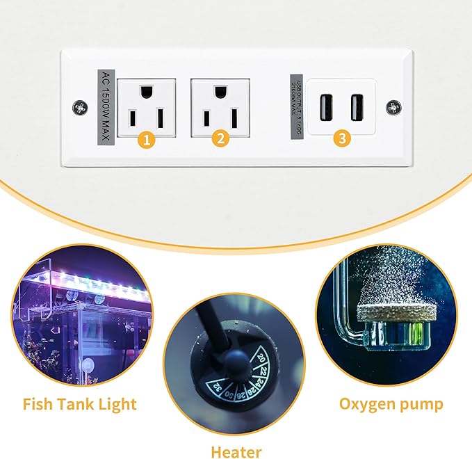 DWVO 20-29 Gallon Aquarium Stand with Power Outlets & LED Light, Cabinet for Fish Tank Accessories Storage - Metal Stand Suitable for Turtle Tank, Reptile Terrarium, 350LBS Capacity, White