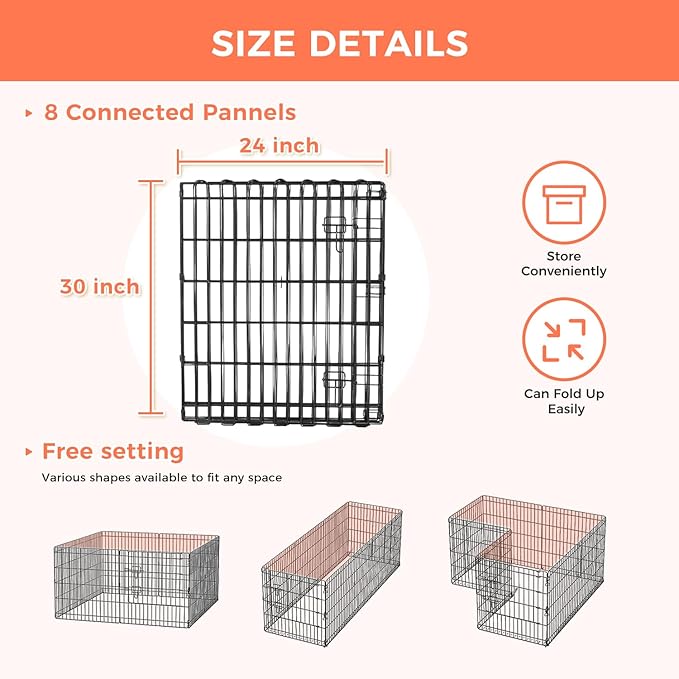 Foldable Dog Playpen 30" Height 8 Panels Metal Exercise Pen with Door - Indoor/Outdoor Puppy Playpen for Small Dogs, Portable Pet Fence for Yard Garden Camping, Black
