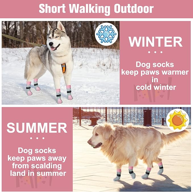 BEAUTYZOO Anti-Slip Dog Socks,Dog Shoes for Hot/Cold Pavement,Paw Protectors with Grips 3 Pairs for Puppy Small Medium Large Senior Old Dogs,Dog Socks to Prevent Licking and Hardwood Floor Protection