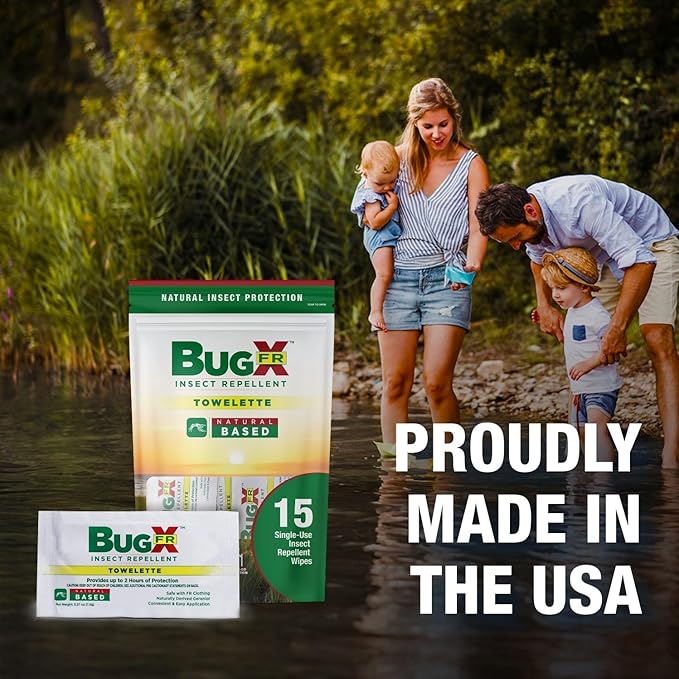 CoreTex Bug X FR DEET-Free Insect Repellent Wipes with Resealable Travel Bag - Pack of 15 Single-Use, Naturally Derived Geranium Oil Bug Wipes - Protects Against Flies, Fleas & Mosquitoes