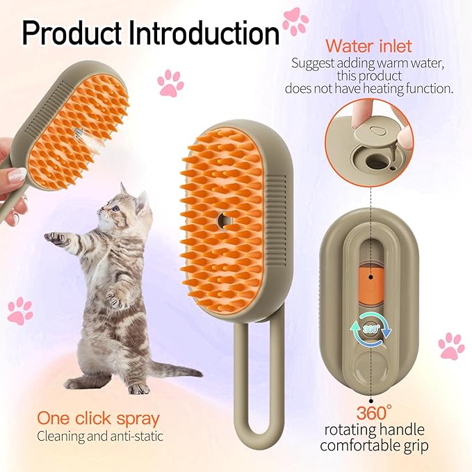 Steam Pet Brush, Steaming Cat Brush, 2025 New 3 in 1 Pet Steam Groomer Brushes, Lifweb-E-Comb,Massaging and Cleaning Hair Removal Multifunctional for Cats and Dogs.(Orange 1Pcs)
