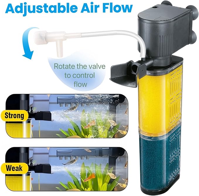 Aquarium Filter for 30-100 Gallons, Ultra-Quiet Fish Tank Filters Biochemical Filtration 400GPH Powerful Pump Submersible Sponge Filter for Large Fish & Turtle Tanks Water Clear Air Supply (18W)