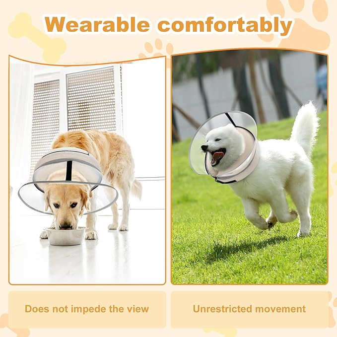 Dog Cone Collar with Enhanced Anti-Licking, Inflatable Dog Cone After Surgery, Adjustable Size with Soft Padding for Small Medium Large Dogs - Pale Yellow/XL