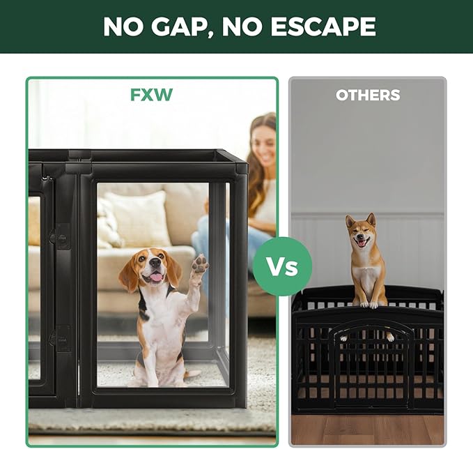 FXW AuraSpace Acrylic Indoor Unleashed Dog Playpen for Medium Dogs, 35 Inch, 8 Panels, Black