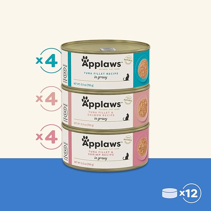 Applaws Natural Wet Cat Food in Gravy, Limited Ingredient Canned Wet Cat Food, No Additives, Made with Natural Ingredients, Fish Selection in Gravy Cans (12 x 5.5oz Cans)
