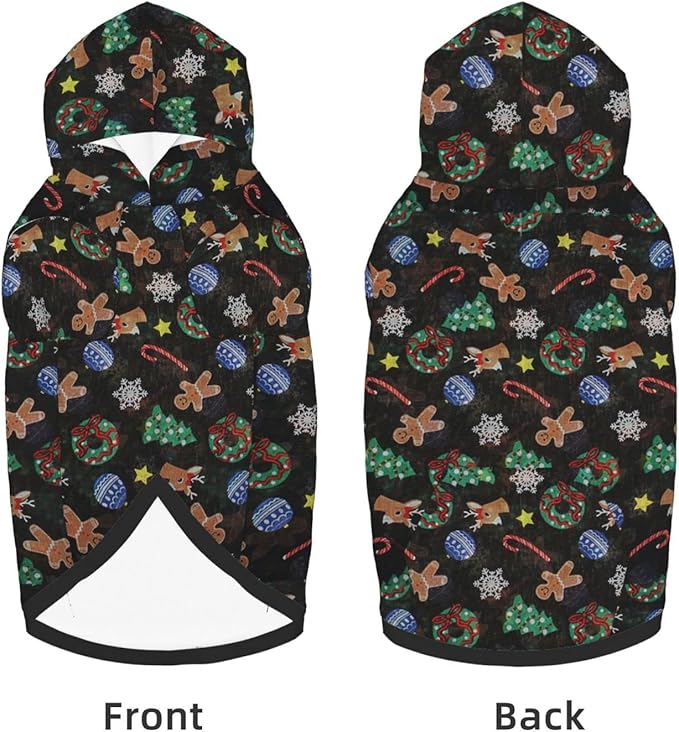 Xmas Tree Reindeer Ginger Cookie Hoodie,Christmas Cosplay Dog Clothes with Pocket and Hat Winter Clothes Sweaters Large