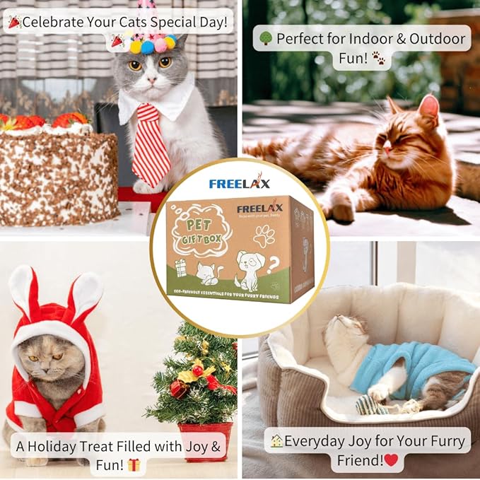 Eco-Friendly Cat Gift Box – 7-Piece Set with Organic Catnip Toys, Feather Wand, Blanket & Pop-Up Cat Cave for Indoor Cats and Kittens