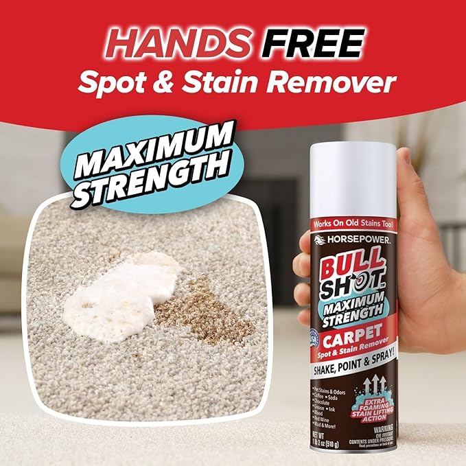 Bull Shot MAX Strength Carpet Spot & Stain Remover by Horsepower, AS-SEEN-ON-TV, Made In US, Just Point & Spray, Stain-Lifting Foam Action, Pet Stains & Odors, Coffee, Wine, New & Old Stains & More