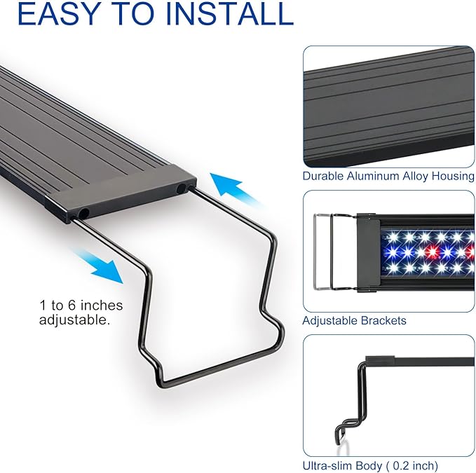 OYO WATER Aquarium LED Light 24"-32" with Timer, 24/7 Cycle, 5 Dimmable Brightness, Sunrise/Sunset Simulation for 10/20/30/55 Gallon Fish Tank
