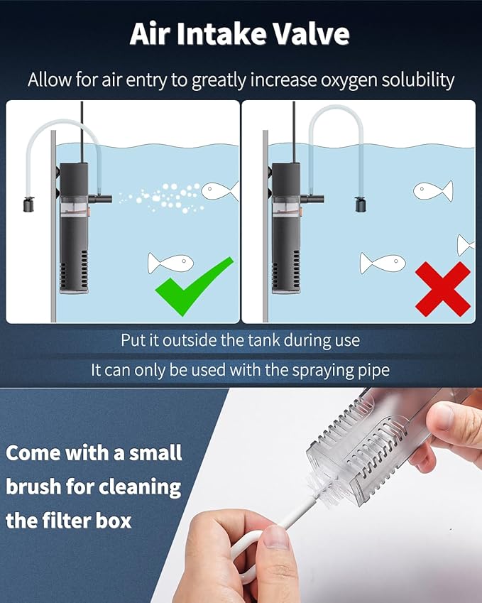 Pawfly Internal Aquarium Filter with 80 GPH Water Pump Quiet Submersible Bio Sponge Foam Filter for 10 to 20 Gallon Fish Tanks Small Multifunctional Filter for Filtration Circulation and Oxygenation