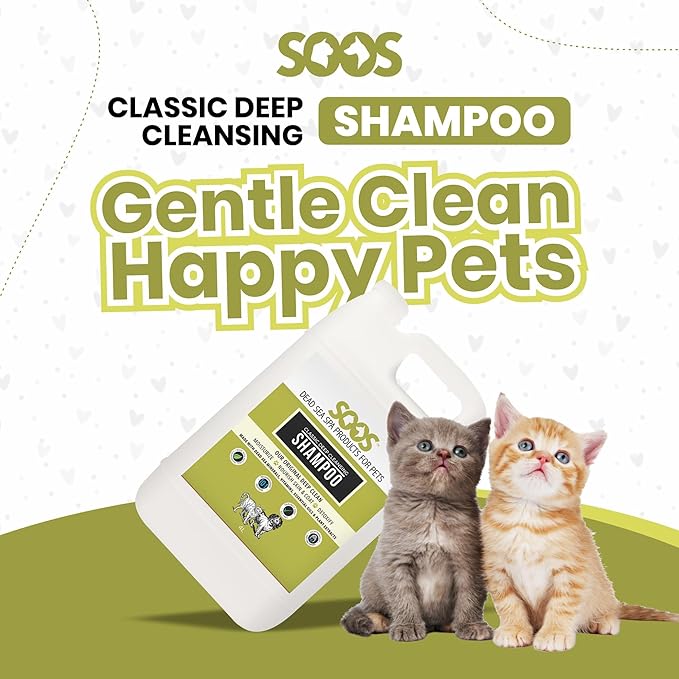 Soos Pet Classic Deep Cleansing Shampoo for Dogs and Cats Natural Dead Sea Minerals Fast Absorbing Coat with Vitamins Essential Oils Natural Ingredients - 1x (4L Gallon)