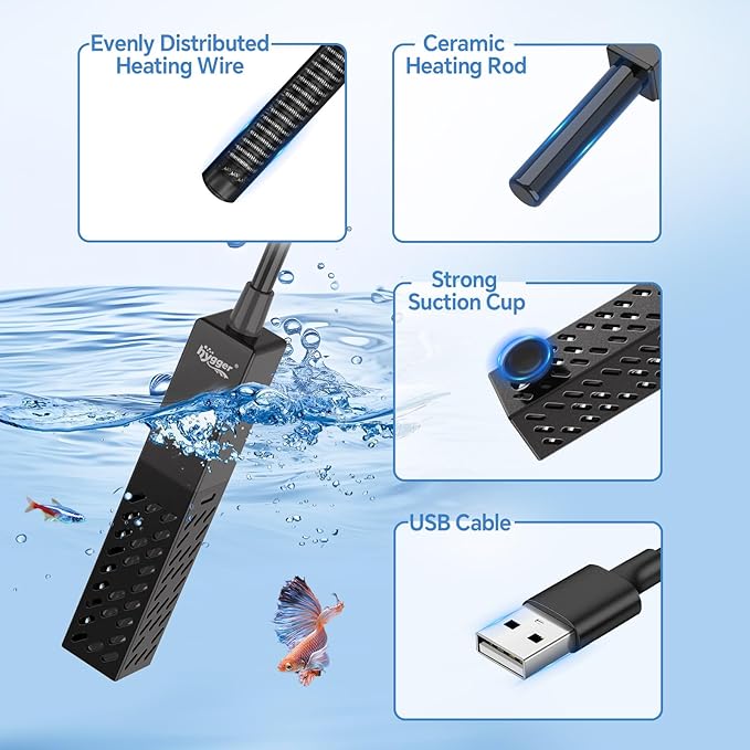 hygger 10W Small Aquarium Heater, Upgraded Ceramic Submersible Fish Tank Heater with 2 Suction Cups, Betta Heater Mini Preset Water Thermostat for up to 3 Gallon Tanks (Preset Temperature 78℉)