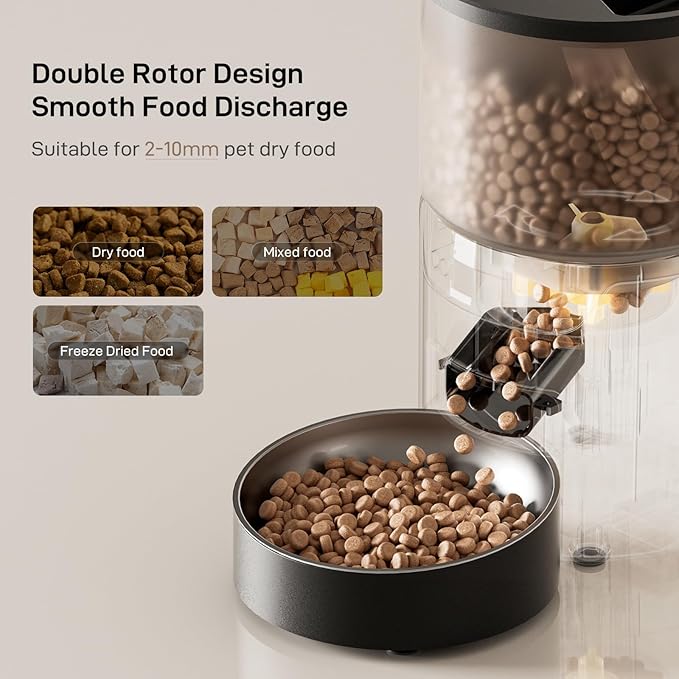 Automatic Cat Feeder: 3L Auto Food Dispenser with Timed Feeding| 6 Meal Programmable& 1-20 Portion Precise Control- Easy to Clean for Cat Indoor| Desiccant Keep Food Fresh with Staiess Bowl