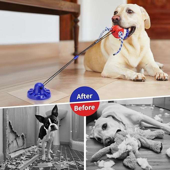 Interactive Dog Toys - Aggressive Chewer Suction Cup Tug of War, Indestructible Puzzle Toys & Treat Dispensing Ball for Dog Enrichment