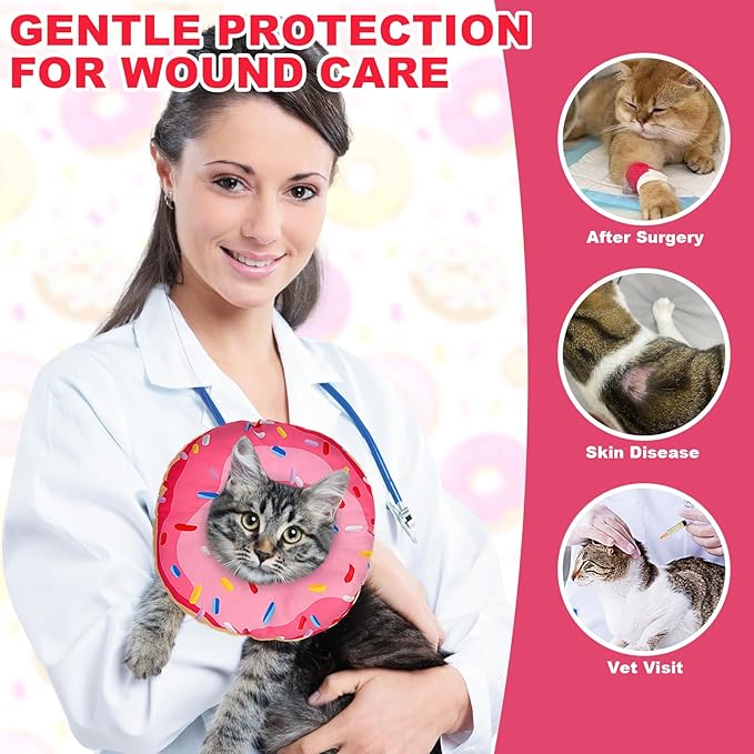 BINGPET Cat Cone Collar Soft,Waterproof Cat Recovery Collar to Stop Licking,Cute Donut Elizabethan e Collar for Cats Kittens Puppies Wound Healing After Surgery(Donut Pink,Small)