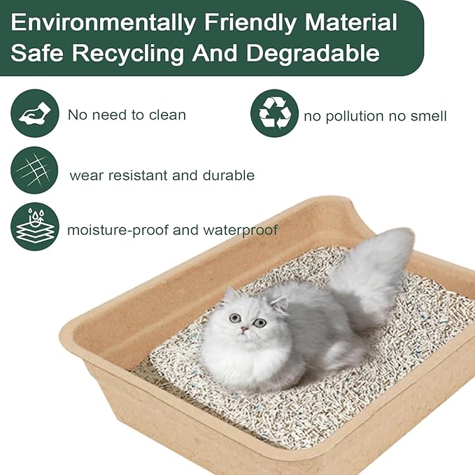 Disposable Litter Boxes for Cats, Low Entry Paper Litter Box, Paper Cat Litter Tray with One-time Pet Bath Towel Set （3PACKS with 1 Towel） for Travel on Weekends or Trips of Short Holidays