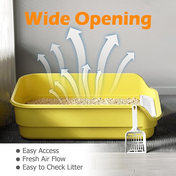 Extea Large Cat Litter Box with High Sides,Cat Boxes for Indoor Cats,Cat Litter Pan for Kitty,Litter Box with Low Entry,Easy to Clean,Anti-Splashing,23.6" x15.7" x6.2" (Grey)