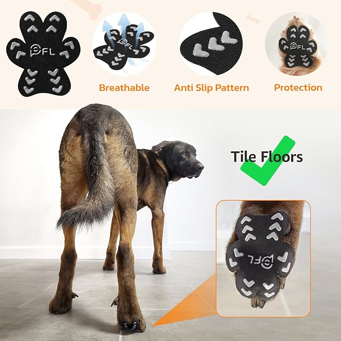 Anti Slip Dog Paw Protector Pads for Senior Dogs, Paw Pads for Dogs Traction, Disposable Self Adhesive Paw Grips for Old Dog on Slippery Hardwood Floor, Black 12 Sets (48pcs) L (21-40lbs)