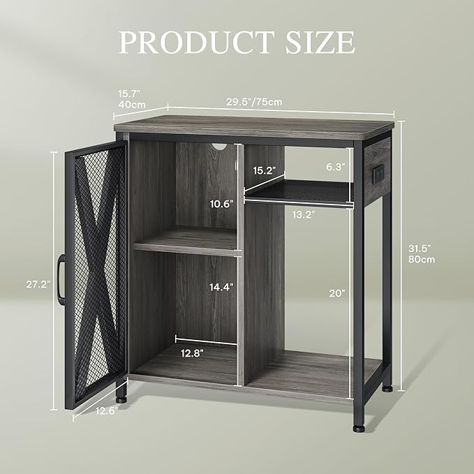 YITAHOME Fish Tank Stand with Power Outlets & LED Light, 20-29 Gallon Metal Aquarium Stand with Cabinet for Fish Tank Accessories Storage for Turtle Tank, Reptile Terrarium, 350LBS Capacity, Grey