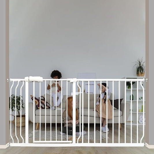 Extra Wide Baby & Dog Gate 62-67 Inch, Pressure Mounted No Drilling, Adjustable Indoor Safety Gate for Stairs & Wide Doorways - Metal Design for Kids and Pets, White