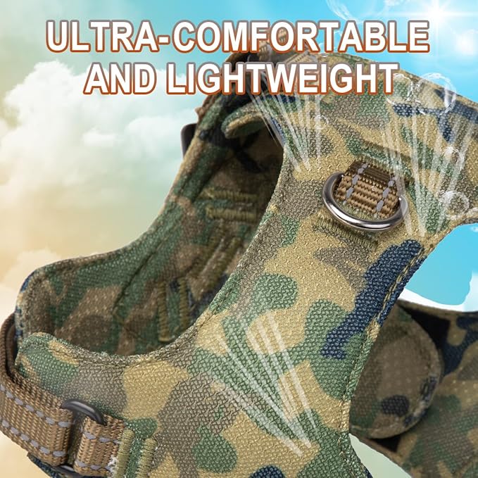 Dog Harness Step in Dog Vest Harness, Reflective Adjustable Puppy No Pull Harness Breathable Soft for Small and Medium Dogs Cats, Camo, S