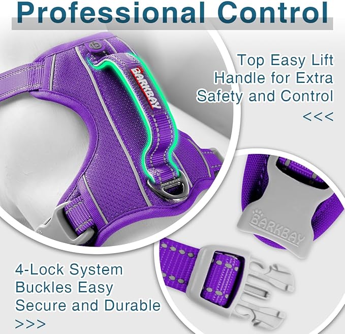 BARKBAY Dog Harness No Pull with ID Tag Pocket - Heavy Duty, Reflective, Easy Control for Large Dogs(Purple,S)