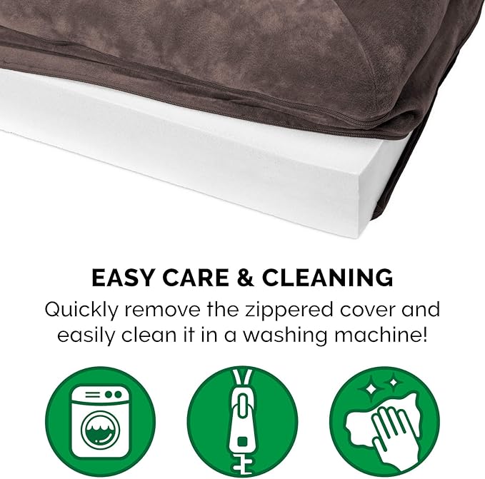 Furhaven Orthopedic Dog Bed for Large Dogs w/ Removable Bolsters & Washable Cover, For Dogs Up to 125 lbs - Faux Fur & Velvet Sofa - Driftwood Brown, Jumbo Plus/XXL