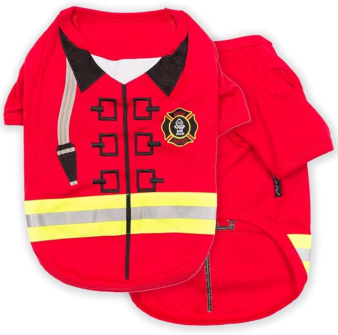 Parisian Pet Embroidered Firefighter Costume - 100% Cotton & Polyester Dog Clothes - Sleeved Red Dog Costume - 3XL