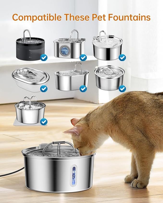 Cat Water Fountain Filter, Filters Replacement for 108Oz/3.2L&67Oz/2L&135Oz/4L Stainless Steel Pet Water Drinking Fountain, Dog Indoor Water Dispenser Fountain Carbon Filter (4 Filters & 4 Sponges)