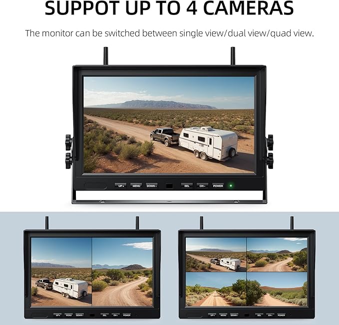 eRapta 4 Wireless Backup Camera Magnetic: 10.1" IPS Full-Size DVR Monitor, Install-Free RV Camera System with IR Night Vision, Built-in 9600mAh Battery for RV/Camper/Truck/Trailer/Tractor ACT104
