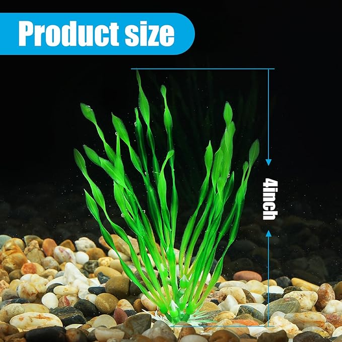 AQUANEAT Fish Tank Artificial Plants, Aquarium Plastic Seaweed Decoration, 4Inch Tall Fake Green Accessories, 10 Packs