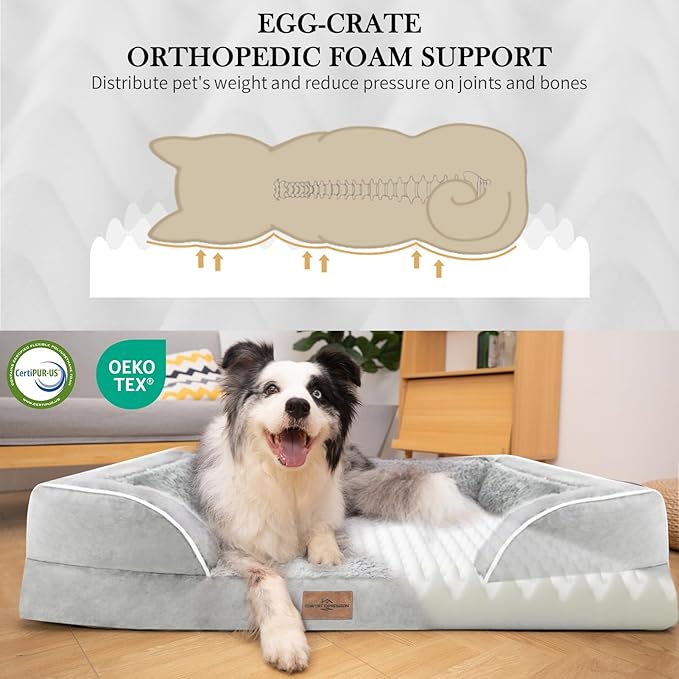 Comfort Expression Small Dog Beds Waterproof Cat Beds Orthopedic Foam Sofa Beds for Small Dogs Comfy Pet Bed with Washable Removable Cover & Non-Slip Bottom(XX-Small,Grey White)