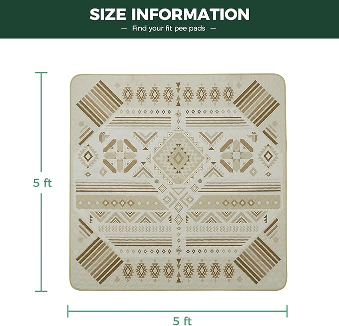 FXW Washable Pee Pads for Dogs, Puppy Pads with Super Absorbent, Specifically Designed for FXW Rollick/Homeplus 24 inch 8 Panels Dog Playpen, 63" Square, Khaki Geometric, 1 Pack