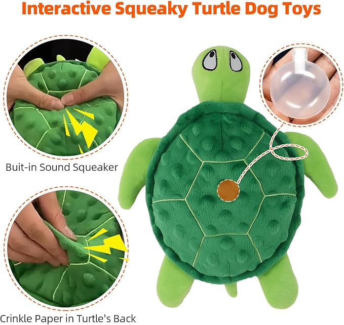 Adpartner Squeaky Toys for Dogs, 2 Pack Turtle Dog Toy Plush Crinkle Dog Toys to Keep Them Busy, Interactive Squeak Stuffed Pet Chew Toys for Small to Medium Dogs Teething Training Reduce Boredom