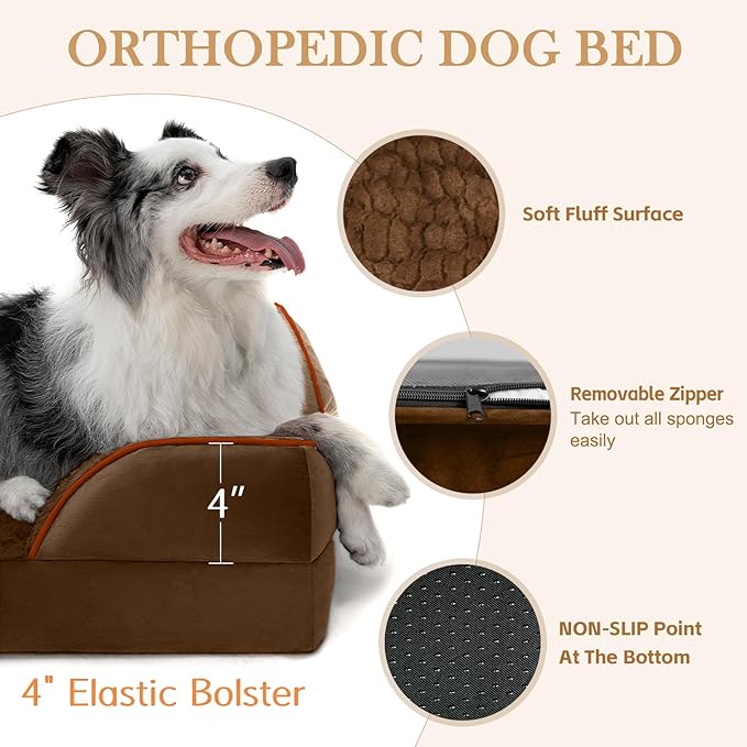 Comfort Expression Medium Dog Beds Waterproof Orthopedic Foam Dog Sofa Beds for Medium Large Dogs Comfy Pet Bed with Washable Removable Cover & Non-Slip Bottom(Medium,Chocolate Brown)