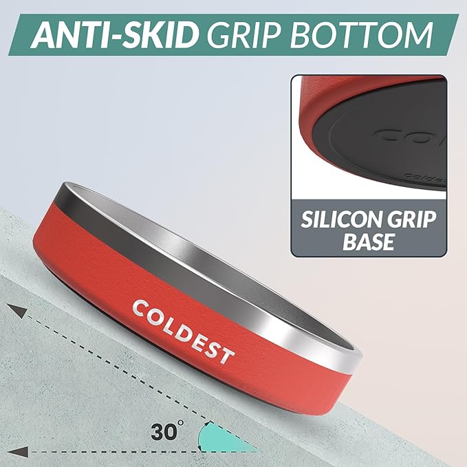 Coldest Dog Bowl - Anti Rust Metal, Non Slip, 3 Layers Insulated Stainless Steel Dog Bowls - Spill Proof & Heavy Duty - Water Bowl for Dogs, Cats & Pets, Dish Washer Safe (21 oz, Red)