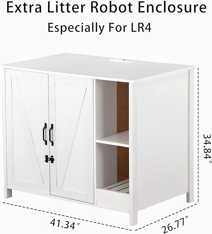 Cat Litter Robot Enclosure,for Placing Litter Robot 3/4,Power Outlet and Dog-Proof Shelf for Litter Robot Cabinet,Litter Collector for Automatic Litter Box Enclosure,Cloud White