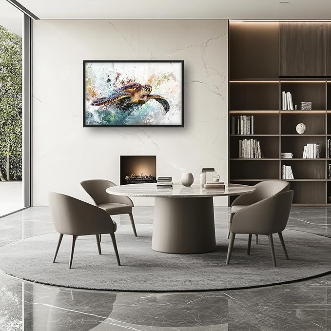 Extra Large Framed Sea Turtle Wall Art,Oversized Abstract Colorful Sea Nautical Wall Decor Pictures for Living Room,Canvas Print Painting Modern Artwork Bedroom Office Bathroom Home Decor 36L x24W