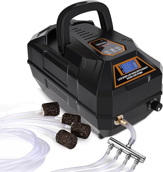 hygger Rechargeable Aquarium Pond Air Pump, Powerful Quiet Commercial Tank Air Pump with Hose Air Stone Check Valve Adjustable Flow Diverter Valve for Fishing Yacht/Power Outages/Hydroponic