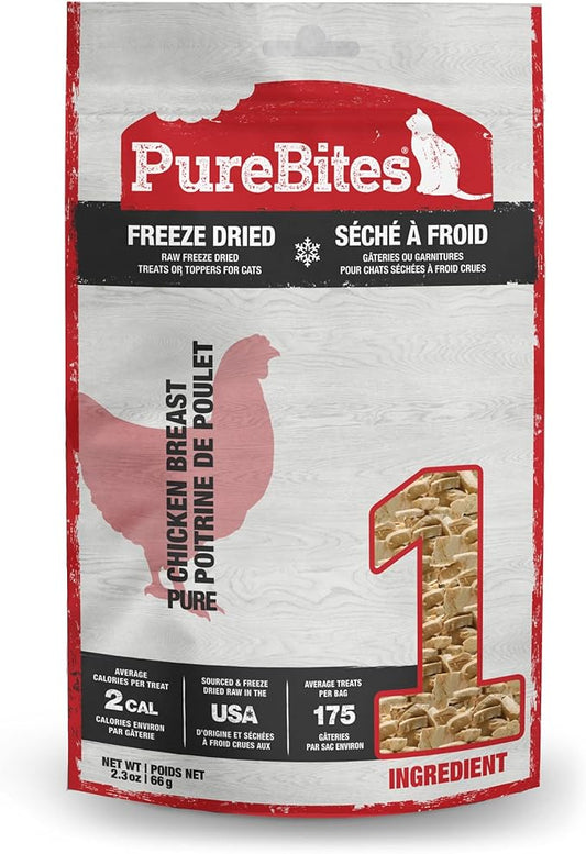 PureBites Chicken Freeze Dried Cat Treats, 1 Ingredient, Made in USA, 2.3oz