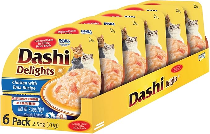 INABA Dashi Delights for Cats, 2.5 Ounce Cup, 6 Cups Total, Chicken with Tuna Recipe