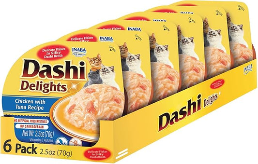 INABA Dashi Delights for Cats, 2.5 Ounce Cup, 6 Cups Total, Chicken with Tuna Recipe