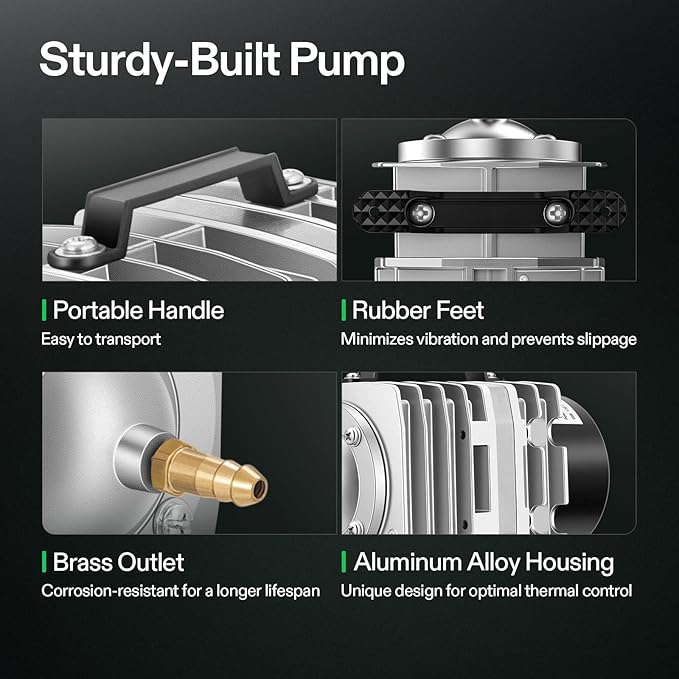 VIVOSUN Air Pump Kit, with 40 W 1110 GPH Commercial Air Pump, 8-Way Splitter, 2 Pcs Air Stones, 25 ft Air Tubing, 2 Pcs Check Valves, for Aquarium, Fish Tank & Hydroponics
