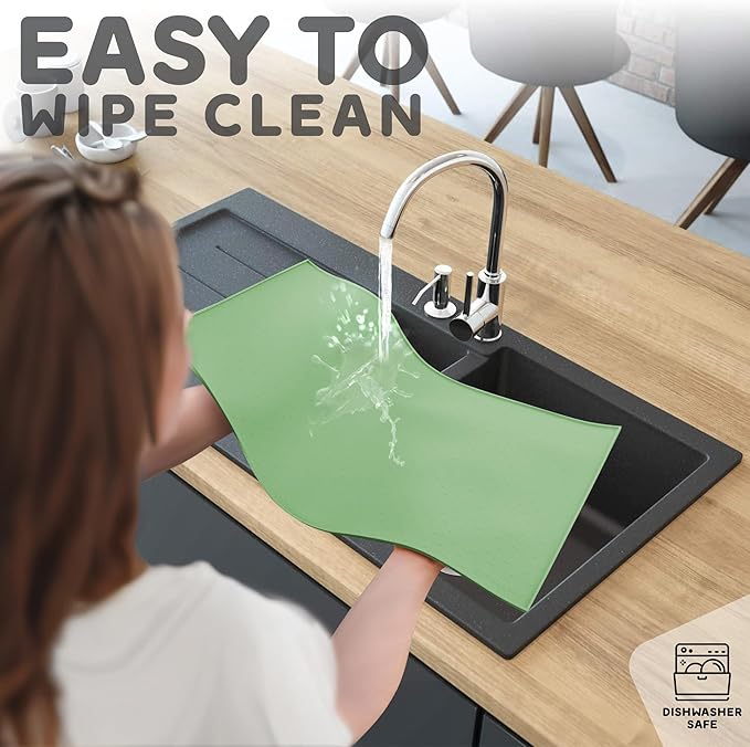 Dog Food Mat - 28x18 Raised Edges Dogs Mat for Food and Water Prevent Spill, Waterproof Cat Food Mats Protect Floors, Easy Clean Dog Bowl Mats for Food and Water, Silicone Pet Feeding Placemats Green