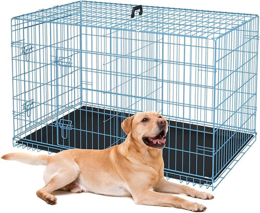 BestPet | Dog Crate | 36" | Blue | Foldable Metal Kennel with Double Doors, Secure Slide-Bolt Latches, Leakproof Tray | Portable Dog Cage for Medium Sized Breeds | for Travel, Indoor & Outdoor Use