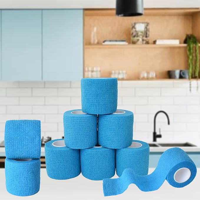9 Pack 2" x 5 Yards Self Adhesive Bandage Wrap Self Stick Wrap for Ankle, Wrist, Finger, Sports, Breathable Cohesive Vet Tape for Pets (Light Blue)