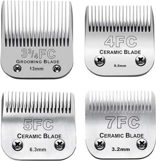 4pcs Dog Grooming Blades Compatible with Andis Dog Clippers,Detachable Ceramic Blade & Stainless Steel Blade (3FC+4FC+5FC+7FC)