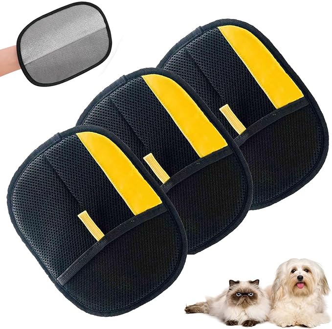 3pcs Pet Hair Removal Glove,Pet Hair Remover Glove for Cats & Dogs,Upgraded Animal Fur Removal Tool, Reusable Cats & Dogs Grooming Gloves for Hair Removal